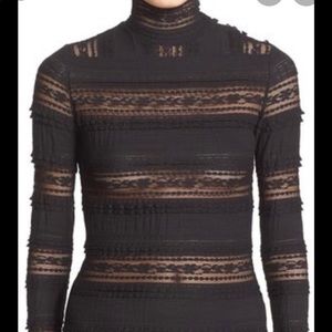 Cinq a Cept Burgundy Lace Turtleneck